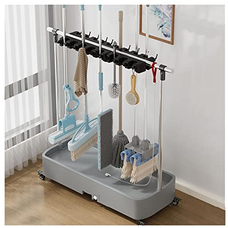 Soporte para fregona de escoba, carrito de herramientas de limpieza, organizador de suministros de limpieza, almacenamiento de herramientas de jardín, soporte para paraguas para fregona, con