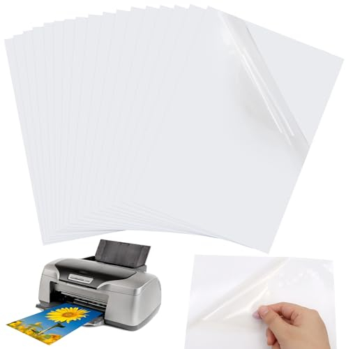 Scettar 32 Blatt Sticker papier zum Bedrucken, A4 Vinyl Aufkleberfolie Selbstklebend Folie, Selbstklebend wasserdicht Transparentpapier für Tintenstrahldrucker