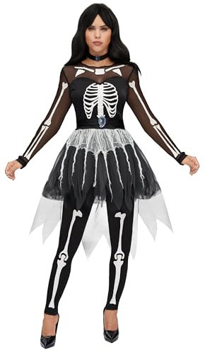 Spooktacular Creations Costume de Squelette pour Femme Adulte, Robe Tutu Squelette pour Femme, Costume de Robe Squelette Funky d'Halloween pour Les fêtes de Cosplay d'Halloween-L