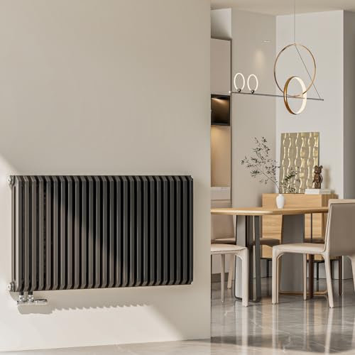 EMKE Radiateur eau chaude,Forme en D Tuyau,600x840mm,Double couche radiateur chauffage central eau,Montage mural horizontal design, Anthracite
