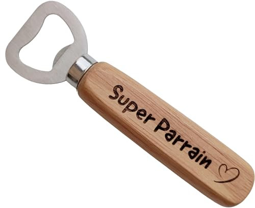 Décapsuleur Super Parrain Gravé sur 2 Faces - Parrain Cadeau Original Ouvre Bouteille Cadeau Personnalisé pour Anniversaire Noël Gadget de Cuisine Utile