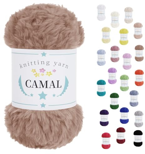 CAMAL Wolle für Taschen Häkeln, 100g / 60m Chenille Wolle Dick Garn Polyester Plüschwolle Chunky Yarn Häkelwolle zum Stricken Mütze, Ohrenschützer, Puppen (Khaki)