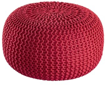 Amago home Premium Sitzhocker Pouf ø 45cm Strickpouf Indoor u. Outdoor - pflegeleicht & nachhaltig Farbe rot - Tango red