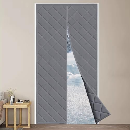 Rideau de Protection Thermique Magnétique pour Portes,Ambesty Rideau de Protection Thermique, Rideau de Porte Anti Froid, Coupe-vent, Imperméable, Adapté Aux Animaux Domestiques (Gris, 90 * 210cm)