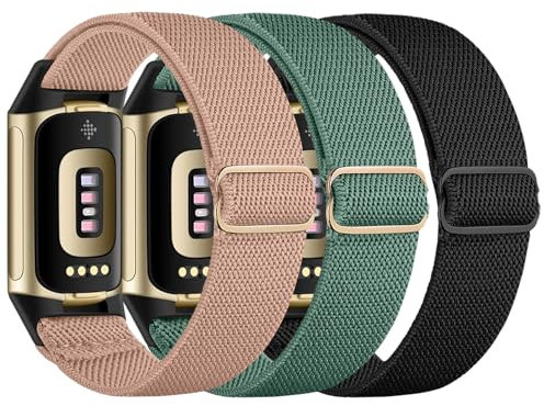 chinbersky Elastisches Armband Kompatibel mit Fitbit Charge 6 Armband/Fitbit Charge 5 Armband, Verstellbares Nylon Stoff Dehnbare Atmungsaktiv Sport Band für Fitbit Charge 6/Charge 5 Damen Herren
