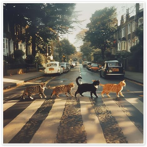 Posterlounge Abbey Road Cats Poster von Dikhotomy 30 x 30 cm Wandbilder Wanddeko