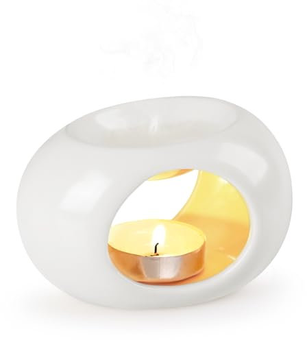 Bighan Duftlampe Aromalampe Teelichthalter Duftlampe aus Keramik mit der Candle Löffel Aroma Diffuser - Weiß
