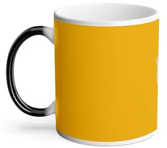 Mug Thermo-réactif Tasse Magique - Main Articulée Bois Modèle Dessin Croquis Index Levé Fond Jaune Moutarde - 325 ml