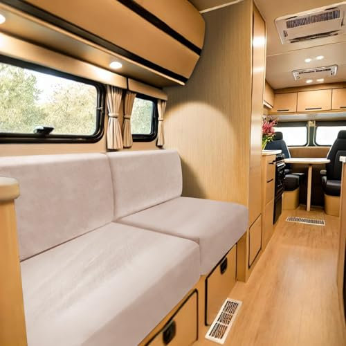 ZYBSLCSY Caravan Seat Cover Velvet Stretch, Non-Slip Separate RV Dinette Cushion Covers with 2 Straps, Couch Cushion Covers for Camper Sofa Bench (Ivory,45x45 cm Pillowcase)
