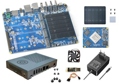 WayPonDEV CM3588 Plus - Kit di memoria di rete per NAS LPDDR5, scheda madre RK3588 2,4 GHz CPU 6TOPs NPU Mali-G610 GPU, 4 porte PCIE3.0 HDMI, Home Cloud Server, 8K Video Encoder (32GB+64GB)