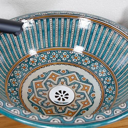 Casa Moro Lavabo en céramique pour salle de bain et toilettes d'invités, lavabo encastré sans trou de robinet et sans trop-plein/châle rond