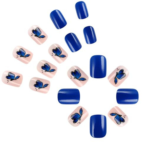 Lot de 24 faux ongles carrés à coller - 12 tailles - Pour French manucure