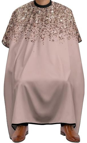 JZemdybill Quick Dry Hairdressing Gown, Blush Pink Rose Gold Glitter Barber Cape, Hair Cutting Salon Cape with Adjustable Neckline 144x170 CM