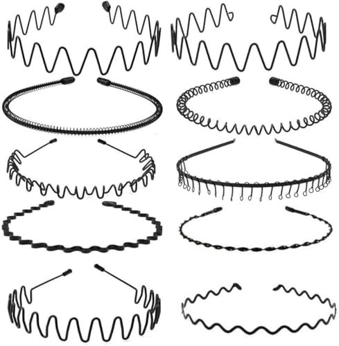 Elalove 10 Pcs Serre Tete Métallique Ondulé en Ressort pour Femmes et Hommes - Bandeaux Cheveux Résistants et Confortables pour Sport, Décontracté et Quotidien