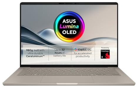 ASUS Zenbook A14 UX3407QA Copilot+ PC | Snapdragon X Plus | 21 Hrs Battery | 16GB RAM | 1TB PCIe SSD | 14.0 (1920x1200) Full HD OLED Screen | UK Layout Backlit Keyboard | Windows 11 Home