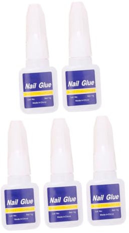 TOGEVAL Professional Nail Art Nail Glue Brush on Manicure Glue 10g Bottle 5pcs Set Strong Adhesive Suitable for Salon and Home Use