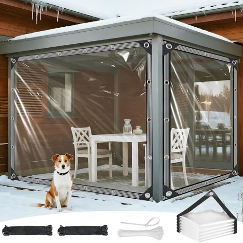 Lona Impermeable Transparente con Ojales 2x5m Lonas Impermeables Exterior PVC Tarp y Bordes Reforzados Duradera y Resistente al Desgarro para Porche Invernadero Balcón Porche Pergola