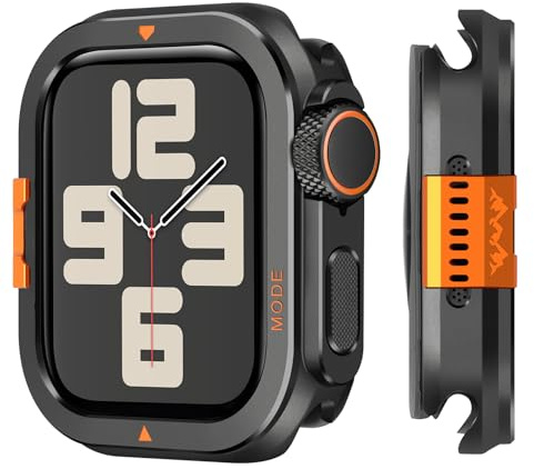 Suphart 2 in 1 Cover Compatibile con Apple Watch Serie 6/5/4/SE Metallo Custodia, [Trasformare 44mm in Ultra Look] Bumper Robusto con Copertura Posteriore per iWatch 44mm, Nero
