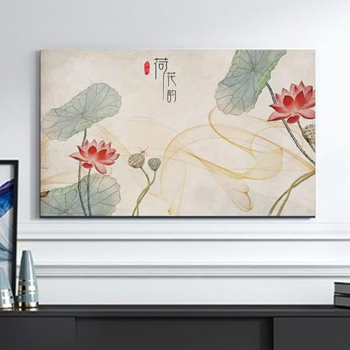 HSTANGKY Funda Antipolvo Para Televisores De Interior Con Estampado De Loto Protector De Pantalla Curvo Y Plano De Estilo Chino Para Televisores LED LCD Inteligentes-flower1||45-48inch