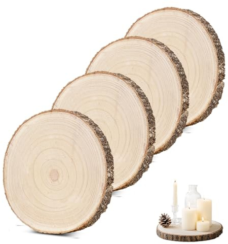 YushengTai 4 PCS Holzscheiben 20-23cm, Holzscheiben zum Basteln, Holzplatte Rund, Baumscheiben 20cm Deko, für Tafelaufsätze DIY-Hochzeitsdekorationen Aus Holz Gemälde Untersetzer & Basteln