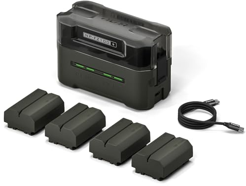 TILTA NP-FZ100 Ersatzakku- und Ladegerät-Set,mit 4 Akkus à 2400 mAh und Vierkanal-USB-C-PD-45-W-Schnellladegerät, kompatibel mit Sony ZV-E1,A6600,A1 II,A9,A7RIII,A7R IV,A7S III,FX3,FX30 TBC-FZ100-B-GN