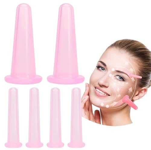 Schröpfgläser Silikon Gesicht, 6 Stück Facial Cupping Schröpfen Silikon Schröpfen Therapie für Gesichtsmassage, Anti-Cellulite Massagebecher für Muskelentspannung, Blutzirkulation