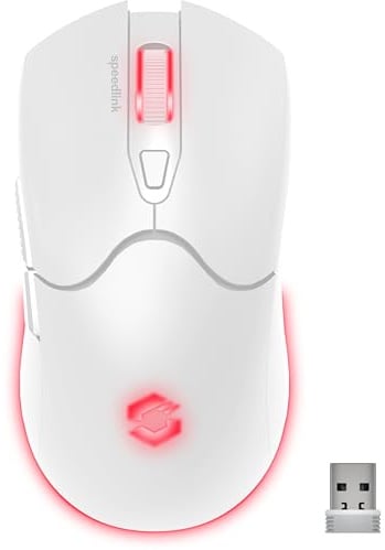 Speedlink Velox Wireless RGB Gaming Mouse - ratón Gaming inalámbrico, con batería Recargable, USB-C, 4800dpi, programable, Ligero, Nano Receptor USB para PC, iluminación LED RGB, Blanco