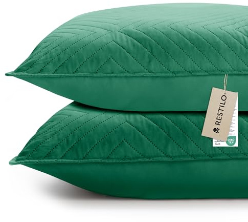 RESTILO Kissenbezug 50x70 cm 2er Set Dunkelgrün Grün Kissenhülle Dekorative Sofakissen Dekokissen Zierkissenbezug Ultrasonic Steppung weich für Sofa deko ideal für Wohnzimmer Schlafzimmer Softa