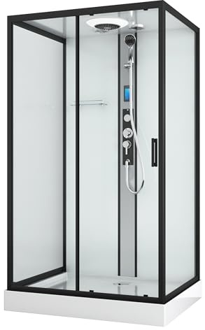 SANOTECHNIK Komplettduschkabine, ESG-Sicherheitsglas, Schwarz, 90x120x215 cm, Schnellmontage