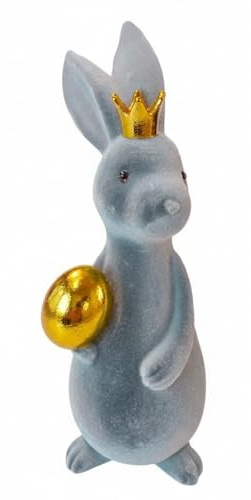 MACOSA AM72859 Osterhase mit Krone 31 cm Grau Gold Kunststoff beflockt Dekohase Hase Skulptur Oster-Deko Osterdekoration Figur Dekohase Dekofigur Ostern Dekoration Tischdeko