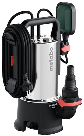 metabo SP 220-35 S Inox Schmutzwasser-Tauchpumpe, 22.000 l/h, 790 W | Edelstahl-Pumpe bis 35 mm Korngröße, 8 m Förderhöhe, mit Schwimmerschalter, Quick-Anschluss und 10 m Kabel