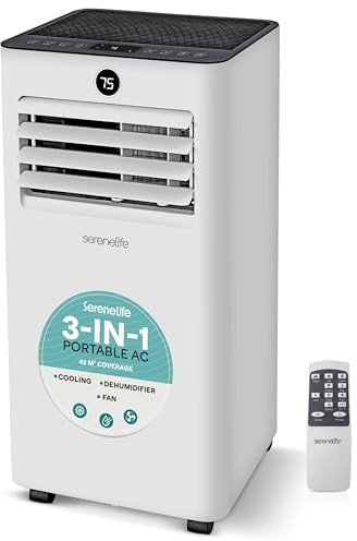SereneLife Portable Air Conditioner 9000 BTU – WiFi Smart AC Unit with Window Kit, 3 Modes Cooling Dehumidifier Fan, Silent Low Energy with LED Display Remote Control