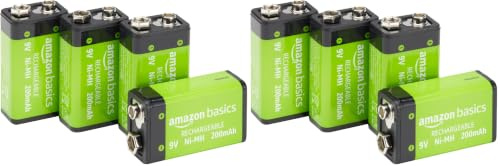 Amazon Basics 8-Pack, Rechargeable 9V NiMH Batteries, 200mAh, Recharge up to 1000x Times, Pre-Charged