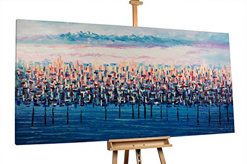 KunstLoft® XXL Gemälde 'Märchenwald' 200x100cm | original handgemalte Bilder | Bäume Wald Blau Magie | Leinwand-Bild Ölgemälde einteilig groß | Modernes Kunst Ölbild