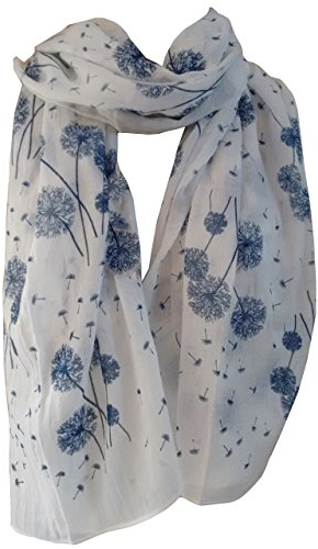 GlamLondon Damen-Schal Löwenzahn-Motiv, mit Pusteblumen bedruckt, elegantes Umhängetuch Gr. 90, Cremefarben/Weiß