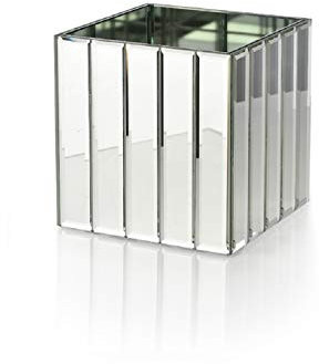 Serene Räume Living Gatsby Spiegel Strip Cube Vase – Art Deco inspiriert Glas Vase mit Spiegel Finish, Maßnahmen 14,6 cm Cube