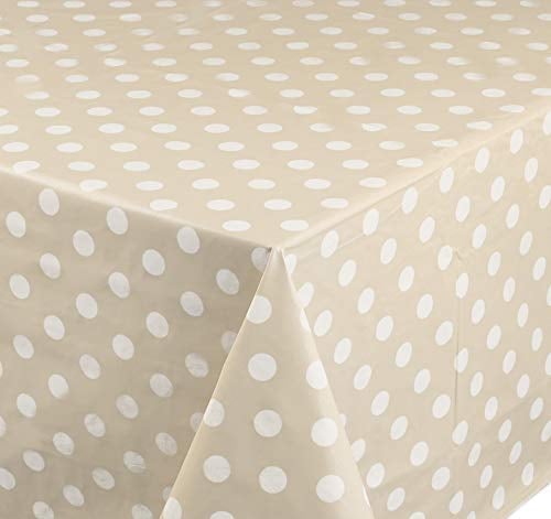 Home Direct Rectangular Oilcloth PVC Wipe Clean Tablecloth Table Cover 140cm x 200cm 55x78 Polka Dot Beige