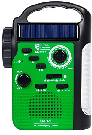 Kaito KA340 Solar Dynamo Hand Crank Rechargeable LED Camping Lantern for Emergency AM/FM/SW NOAA Weather Alert Solar Radio with Bluetooth, Flashlight, Phone Charger, MP3 Player & Siren (Green)