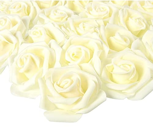 Juvale Künstliche Rosen ohne Stiele, Rosenköpfe, Kunstblumen, 7,6 x 3,2 x 7,6 cm, cremeweiß, Polyester, 100 Stück