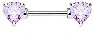 beyoutifulthings Brustwarzen-Piercing ZIRKONIA Herzen Intim-Piercing Brust-Piercing CHIRURGENSTAHL Silber Tansanit Stab 1,6mm 12mm