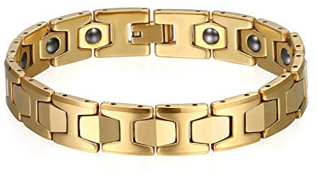 JewelryWe Schmuck Herren Magnet Armband, Wolfram Wolframcarbid, 12mm Breit I Sechseck Link Atemberaubendes Solides Poliert Magnetarmband Gliederarmband, Gold