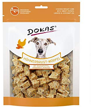 Dokas Hühnerbrust-Würfel mit Süsskartoffel, Leinsamen 150g - Sie erhalten 8 Packung/en; Packungsinhalt 150 g