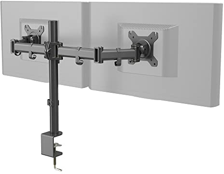 hjh OFFICE Supporto per monitor a 2 braccia 13-27 Pollici VM-MF2 Acciaio Nero Braccia per monitor girevole a 360°, caricabile fino a 8kg per braccio 80200
