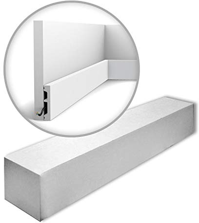 Orac Battiscopa SX157-RAL9003-box 200 cm x 1,3 cm x 6,6 cm Polistirene estruso (HDPS) liscia angolata con canali passacavi preverniciato bianco (RAL 9003) 39 cornici / 78 m