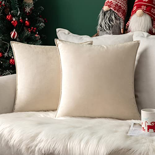 MIULEE 2er Set Samt Kissenbezug Flansch Kissenhülle Dekorative Sofakissen Dekokissen Umwickelte Kante Kissenbezüge Zierkissenbezug für Sofa Wohnzimmer Schlafzimmer 40x40 cm Creme weiß