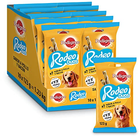 Pedigree Rodeo Ropper Hundesnack Huhn und Bacon, 10 Packungen à 123 g, insgesamt 70 Sticks