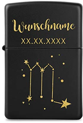 Zippo Sturmfeuerzeug Messing Mattschwarz Geschenk individuelle Gravur Sternzeichen - Skorpion