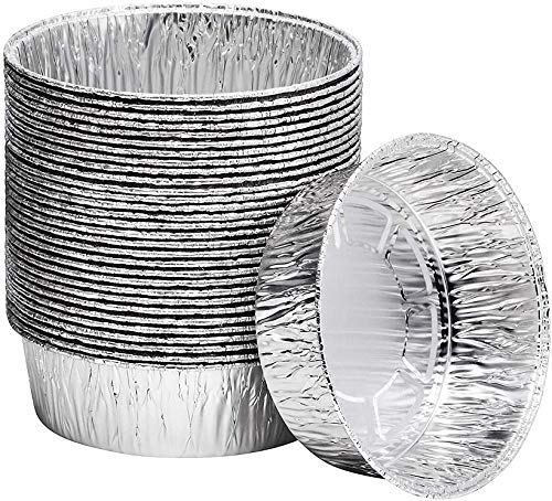 30 PCS Bandejas Redondas de Papel de Aluminio Desechables de 18,3X6,5 cm Bandejas para Asar en Olla de Papel de Estaño Contenedores para Hornear Cocinar Almacenamiento de Alimentos Congelados