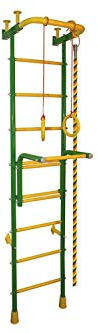Untitled Sprossenwand für Kinder mit Klimmzugstange, Seil und Gymnastikringen | Kletterwand Turnwand Klettergerüst Turngeräte, bis 100 kg, AKROBAT-2, grün gelb - STM