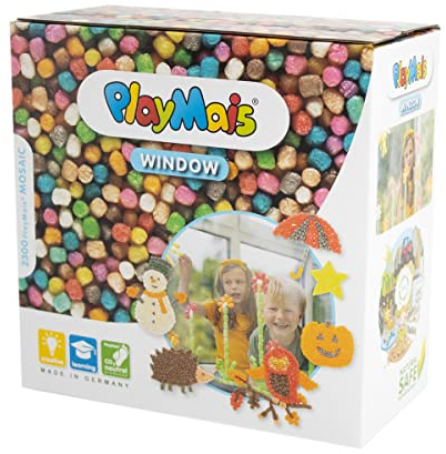 Playmais WINDOW Herbst/Winter Fensterbilder-Set für Kinder ab 3 Jahren I Motorik-Spielzeug mit mehr als 2300 Mosaikgröße I Natürliches Spielzeug I Fördert Kreativität & Feinmotorik